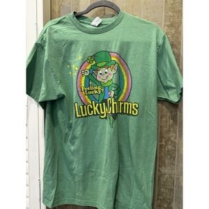 Lucky Charms Official Green Graphic T-Shirt Cereal Mascot‎ Logo Medium NEW